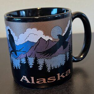 ALASKA NIGHT SKY Iridescent  Souvenir Ceramic Coffee Tea Mug ~  Bald Eagles